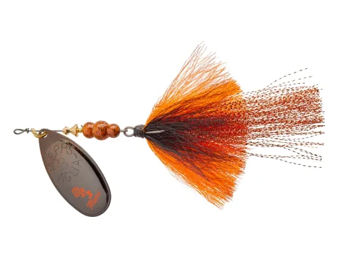 Mepps Bronze Slammer Nr. 3 spineris ar melnā niķeļa bleķi un Fire Craw asti