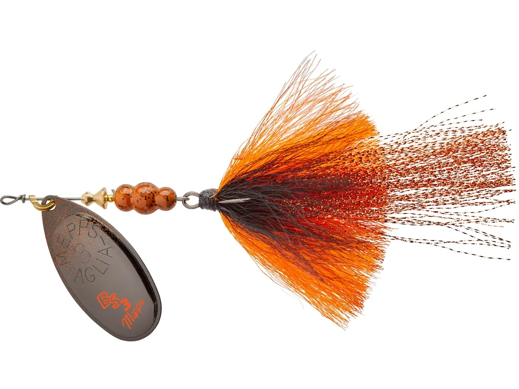 Mepps Bronze Slammer Nr. 3 spineris ar melnā niķeļa bleķi un Fire Craw briežastes-flashabou asti