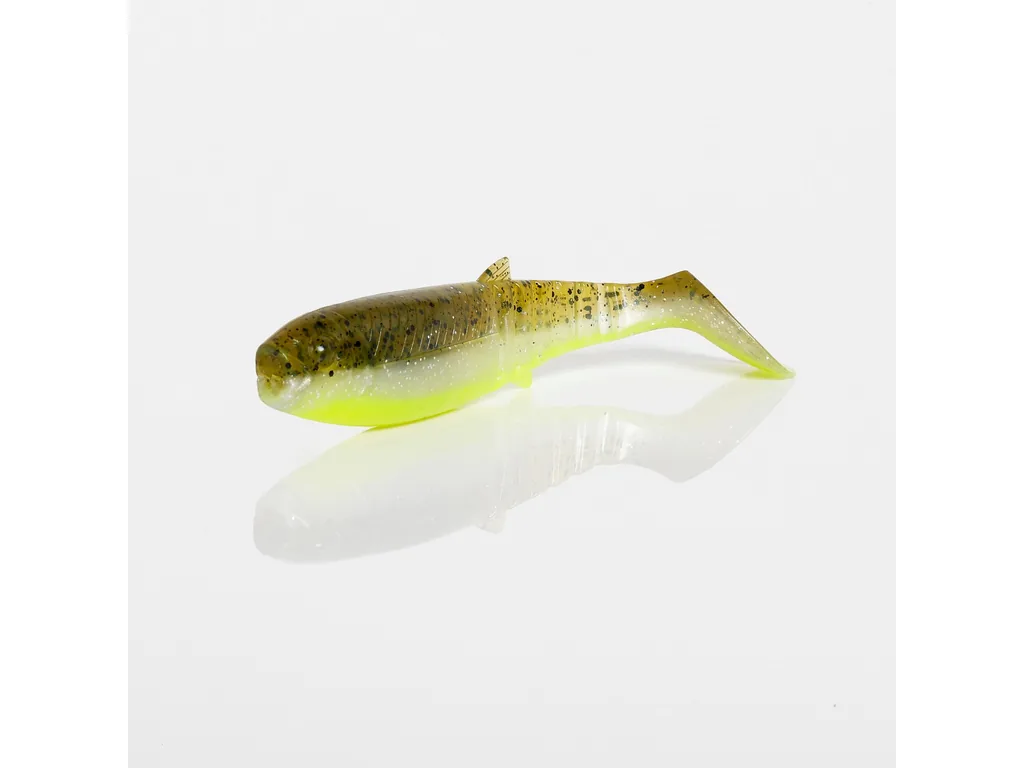 Savage Gear Cannibal Shad 10 cm silikona šeds Green Yellow Pearl krāsā