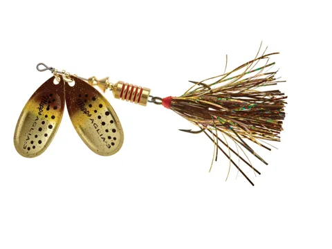 Mepps Double Blade Aglia Flashabou Nr. 3 spineris ar diviem bleķiem un brūnzelta flashabou asti