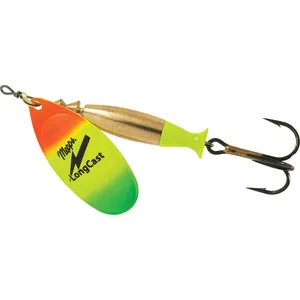 Mepps LongCast Gold Body, Chartreuse Fin, Hot Firetiger Blade spineris