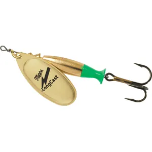 Mepps LongCast Gold Body, Green Fin, Gold Blade spineris