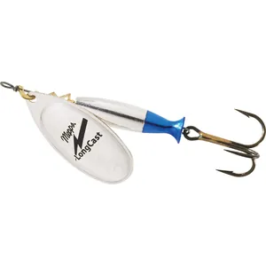 Mepps LongCast Silver Body, Blue Fin, Silver Blade spineris