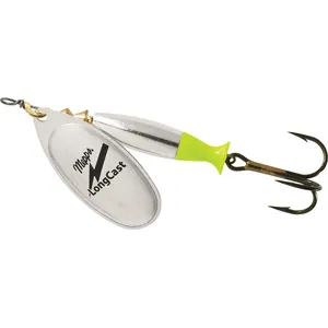 Mepps LongCast Silver Body, Chartreuse Fin, Silver Blade spineris