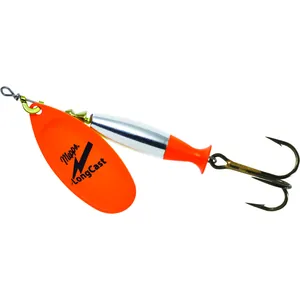 Mepps LongCast Silver Body, Orange Fin, Hot Orange Blade spineris