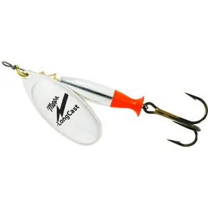 Mepps LongCast Silver Body, Orange Fin, Silver Blade spineris