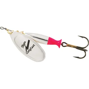 Mepps LongCast Silver Body, Pink Fin, Silver Blade spineris