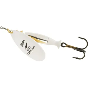 Mepps LongCast Silver Body, White Fin, GLO White Blade spineris