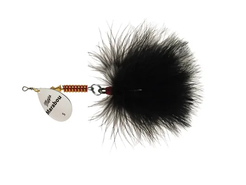 Mepps Marabou spineris ar sudraba bleķi un melnu marabu asti