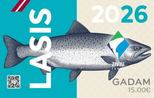 Gada makšķerēšanas karte 2026 ar laša zīmējumu