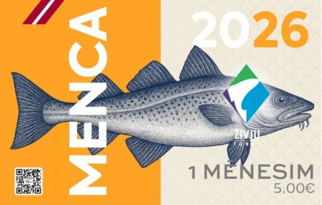 Viena mēneša makšķerēšanas karte 2026 ar mencas zīmējumu