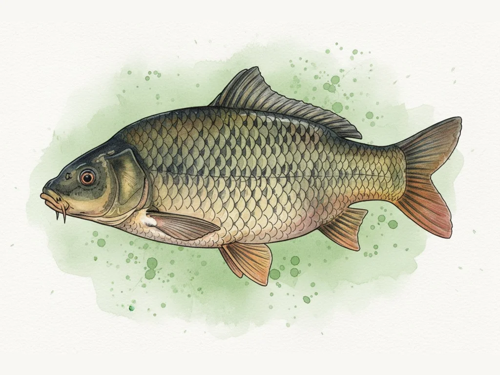 Karpa (Cyprinus carpio) - sugas zīmējums no sāniem