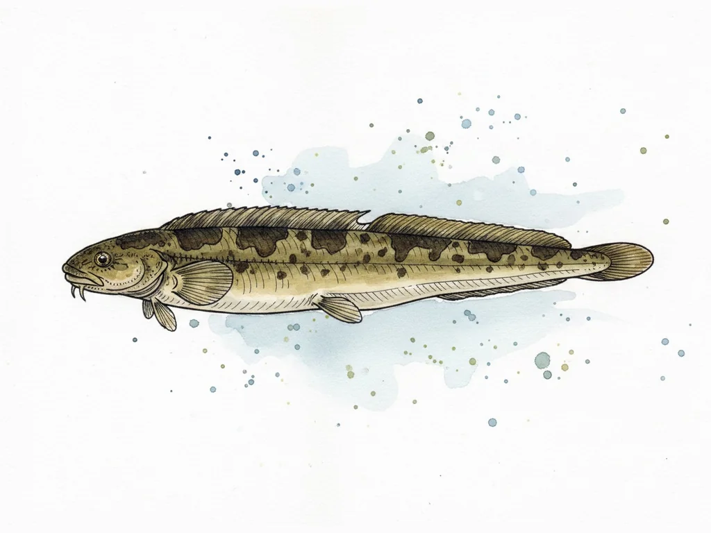 Lucītis (Zoarces viviparus) - sugas zīmējums no sāniem