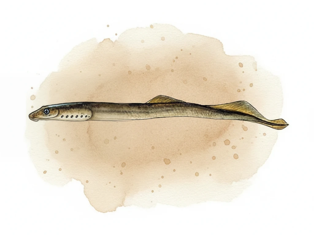 Upes nēģis (Lampetra fluviatilis) - sugas zīmējums no sāniem