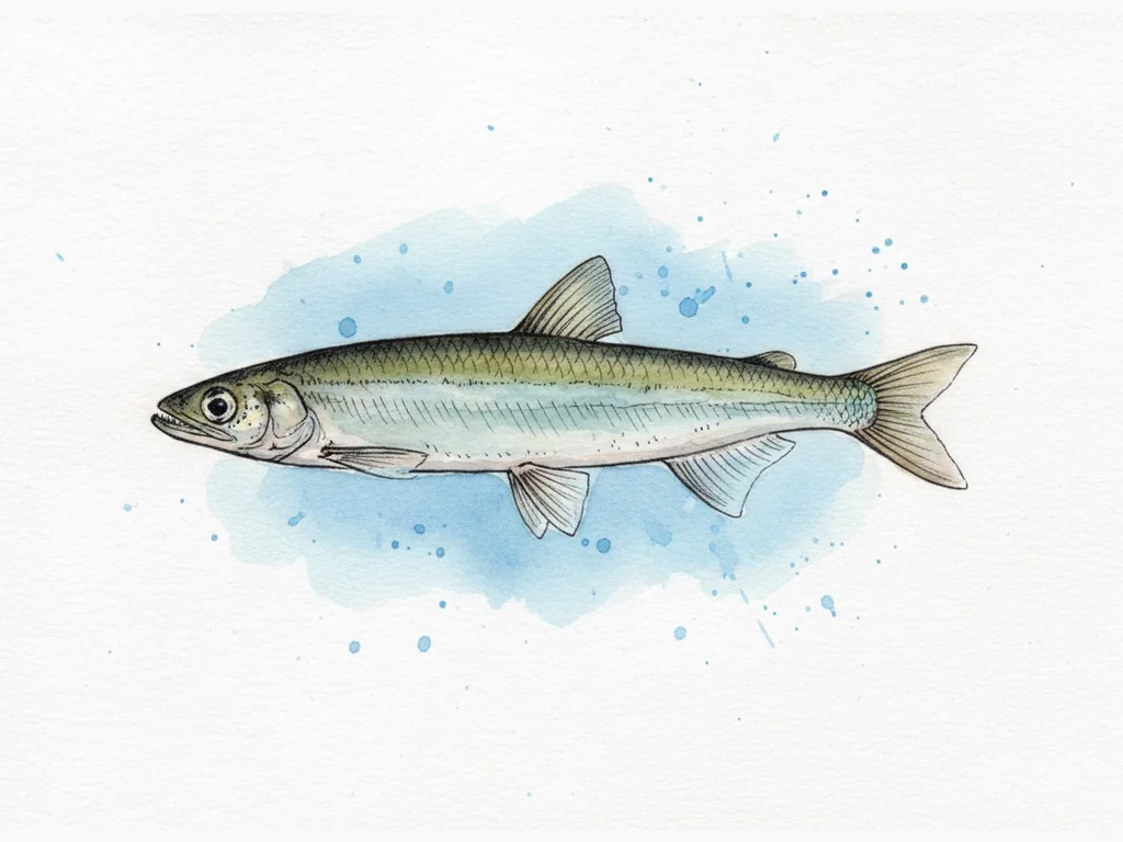 Salaka (Osmerus eperlanus) - sugas zīmējums no sāniem