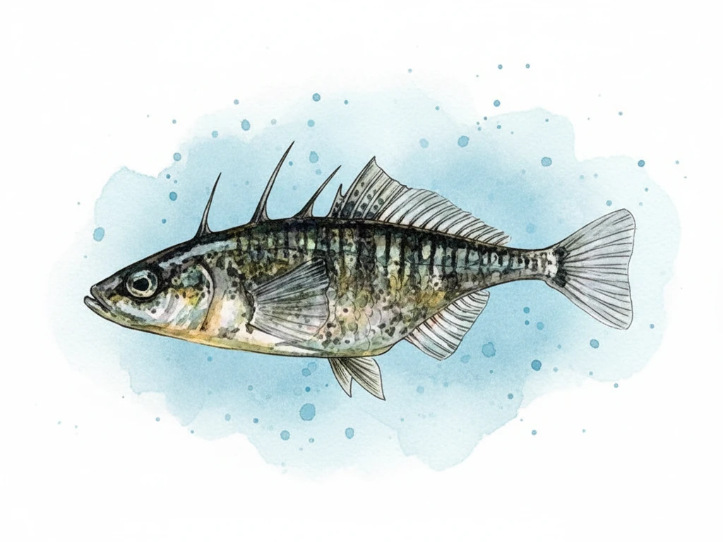 Trīsadatu stagars (Gasterosteus aculeatus) - sugas zīmējums no sāniem
